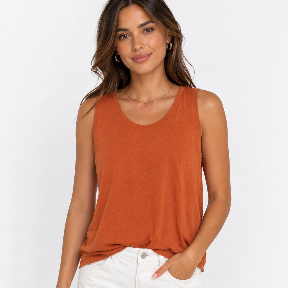 Eileen Fisher Tank Top Womens M Rust Stretch Jersey Knit Scoop Neck Sleeveless